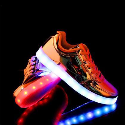 Fashion Gold/silver Led Light Up Shoes , Glowing..