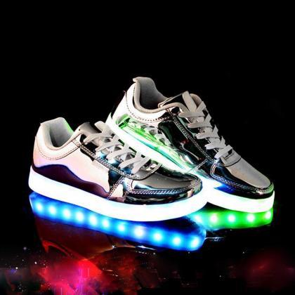 Fashion Gold/silver Led Light Up Shoes , Glowing..